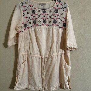 L.A.M.B. Cream Tunic with Pink & Black Embroidered Yoke